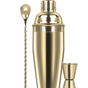 Tiawudi Large 24oz Cocktail Shaker Set, Stainless Steel 18/8 Martini Mixer Shaker with Built-in Strainer, Measuring Jigger & Mixing Spoon, Martini Shaker Set, Perfect for Bartender and Home Use, Gold