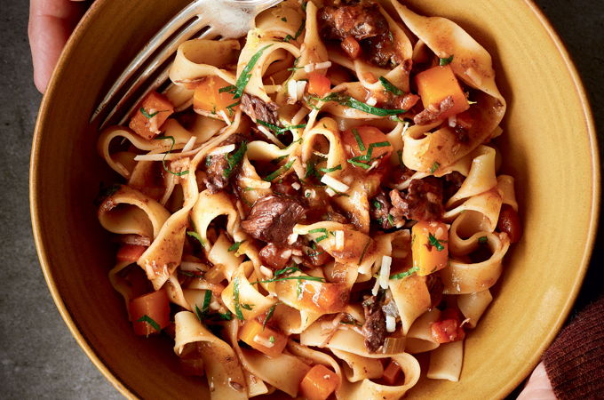 Pappardelles au boeuf braisé et à la courge