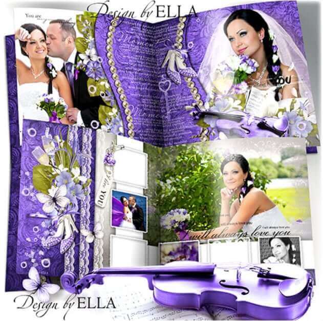 Элегантная свадебная фотокнига в PSD - фиолетовая свадьба