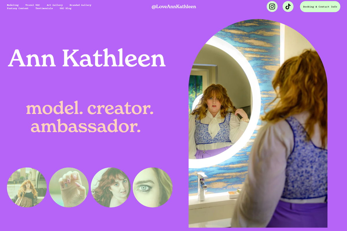 Screenshot of Ann Kathleen, from the ugc portfolio examples collection.