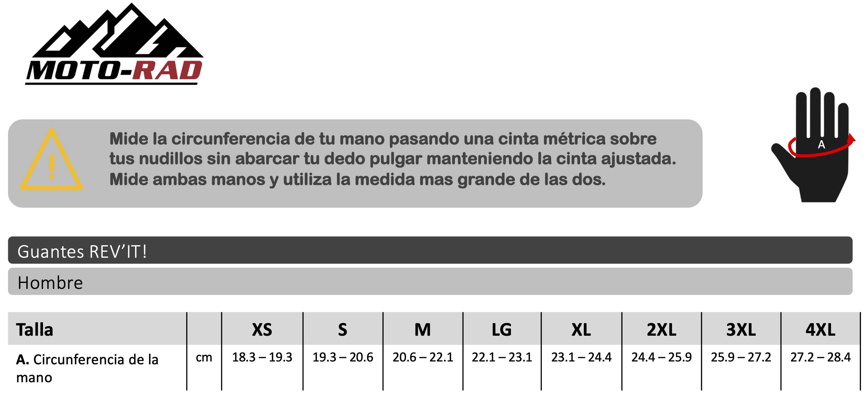 Guia de Tallas Guantes REV'IT!
