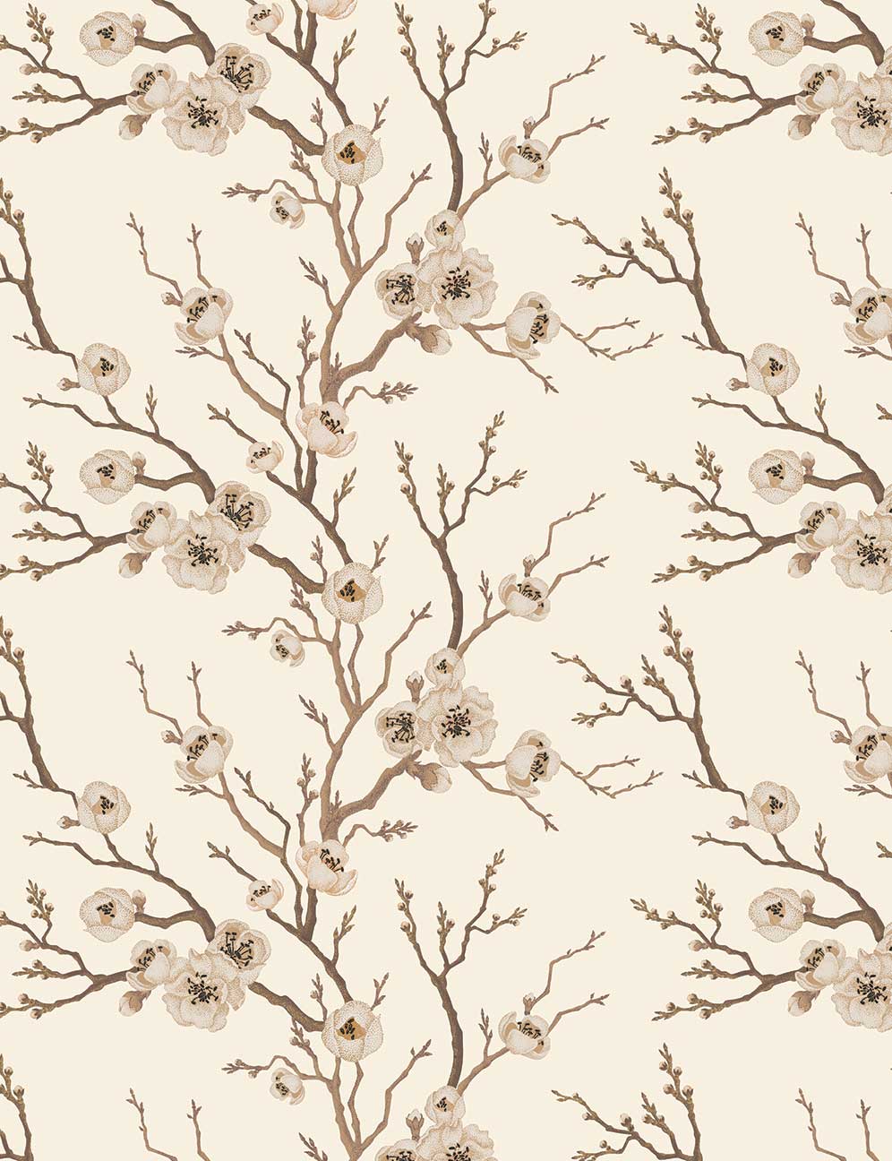 Cream Japanese Floral Tree Wallpaper panel image