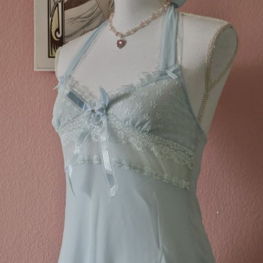 Blue Aqua Chiffon Dress (Vintage - S/M)