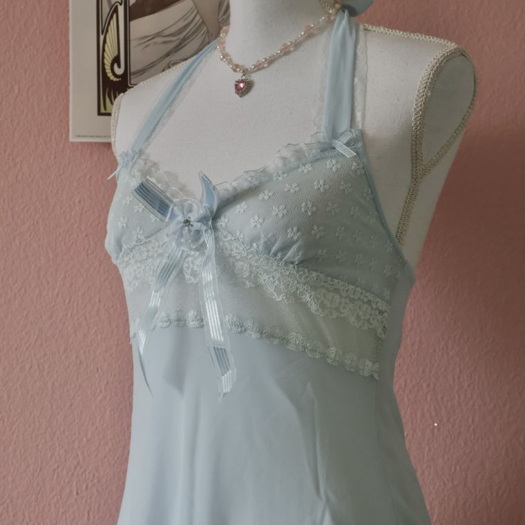 Blue Aqua Chiffon Dress (Vintage - S/M)