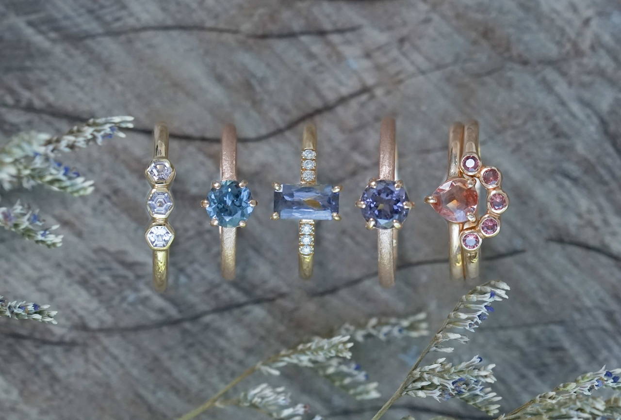 spinel rings in gold