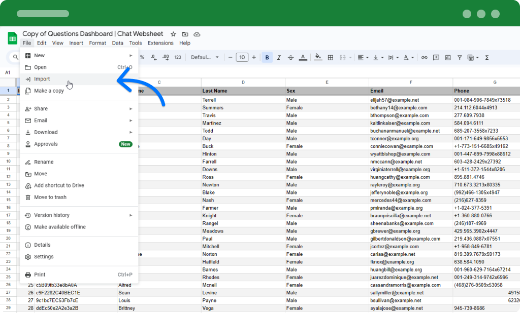 Importing your data on Table sheet