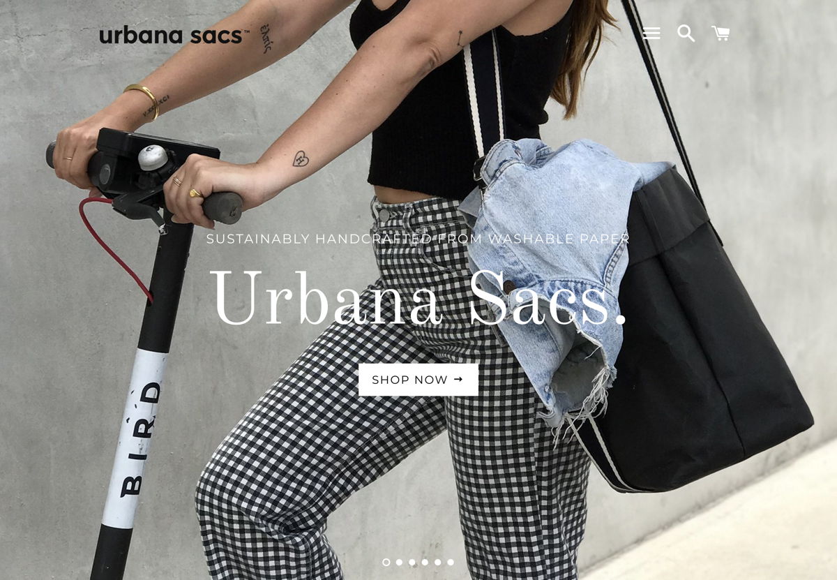 Screenshot of Urbana Sacs, from the shopify stores collection.
