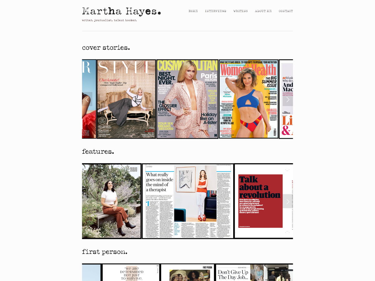 Screenshot of Martha Hayes, from the writer websites collection.