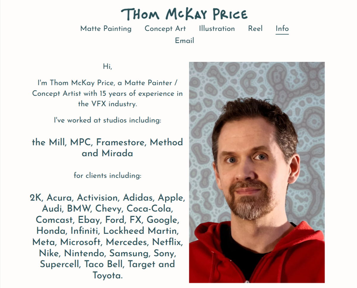 Screenshot of Thom McKay Price, from the concept art portfolios collection.