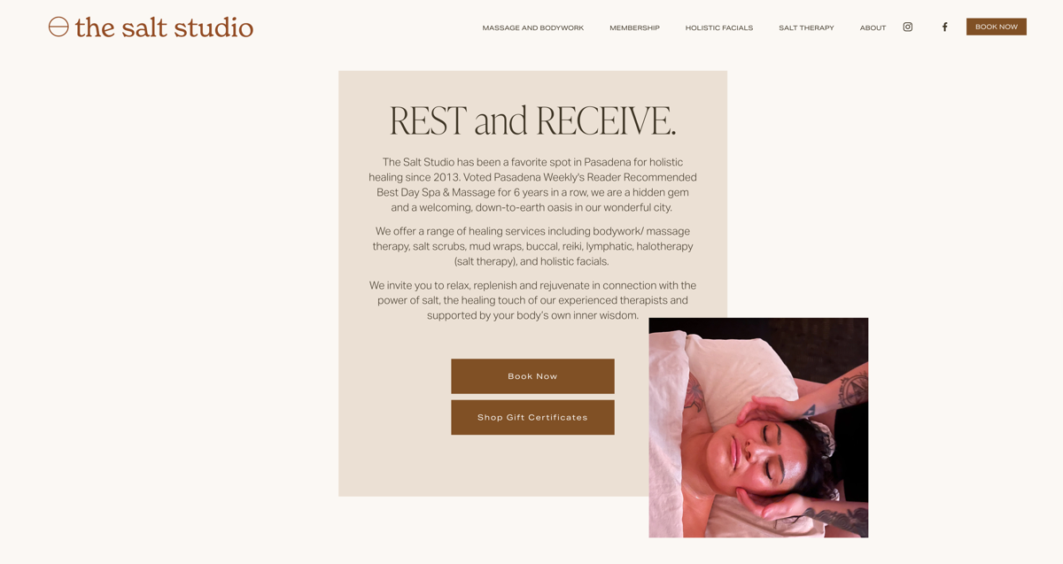 Screenshot of The Salt Studio, from the spa websites collection.