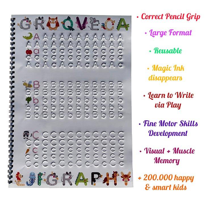 Groove Calligraphy Copybook 3D Round English Reusable Erasable pen