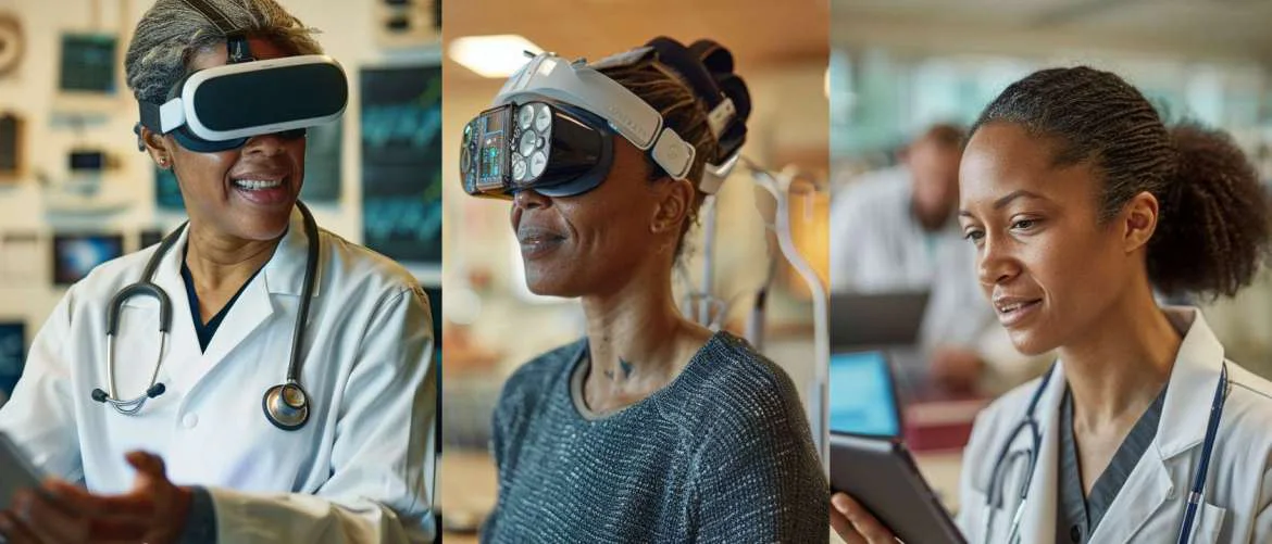Collage of healthcare professionals empowered by technology