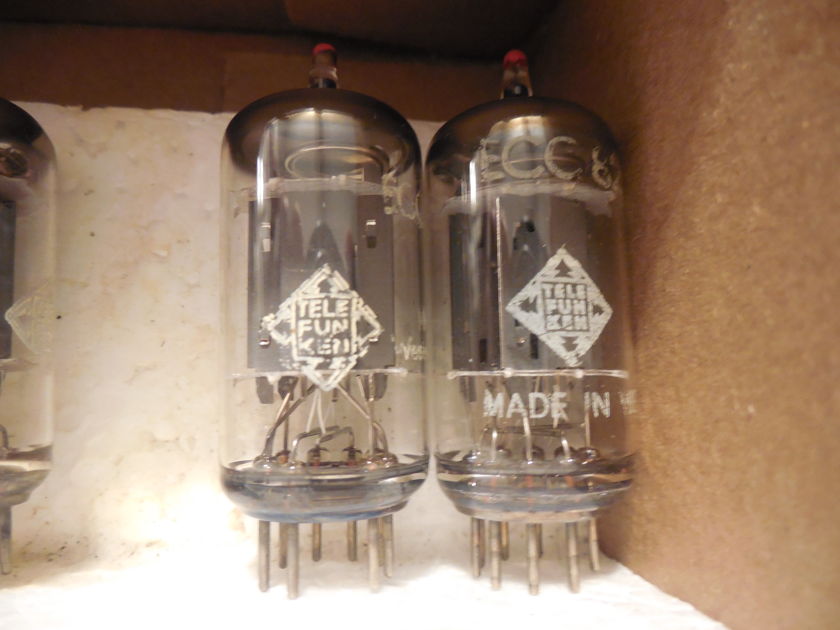 2 rare matched test new quiet 1962 red tip medical  telefunken smooth plate  12au7 tubes