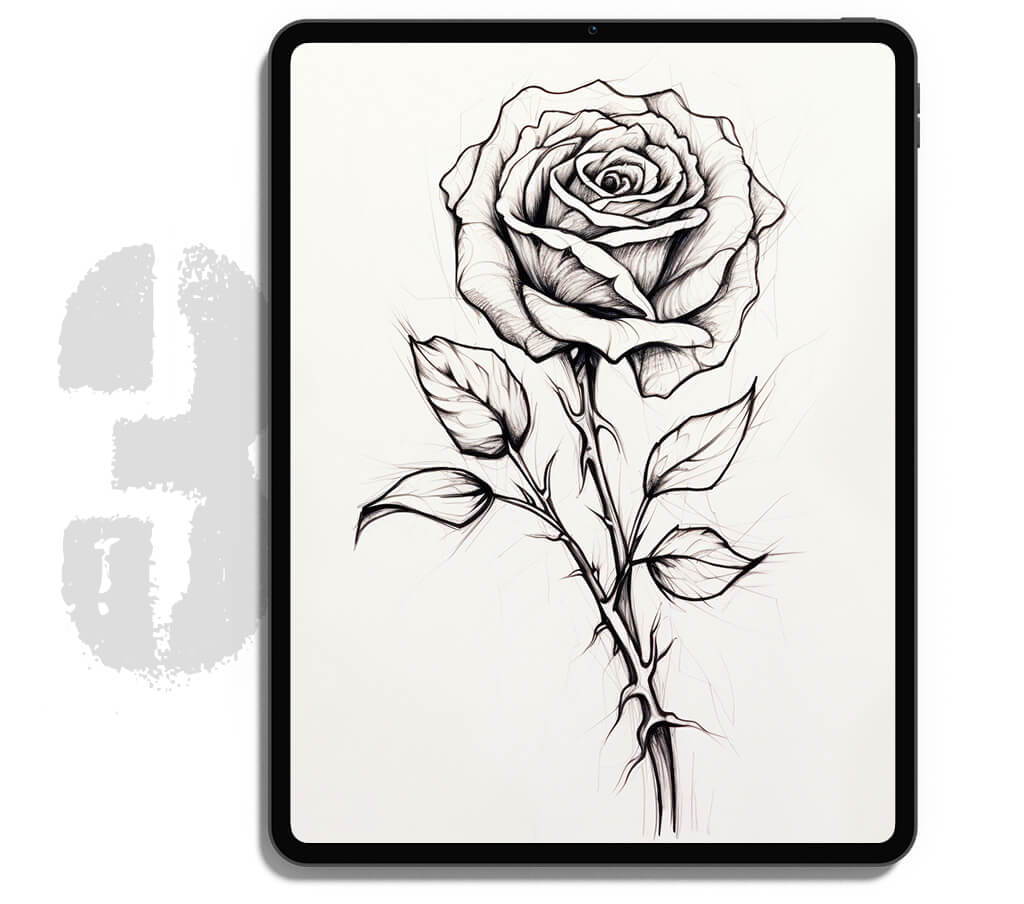 image of a rose stencil in procreate on an iPad