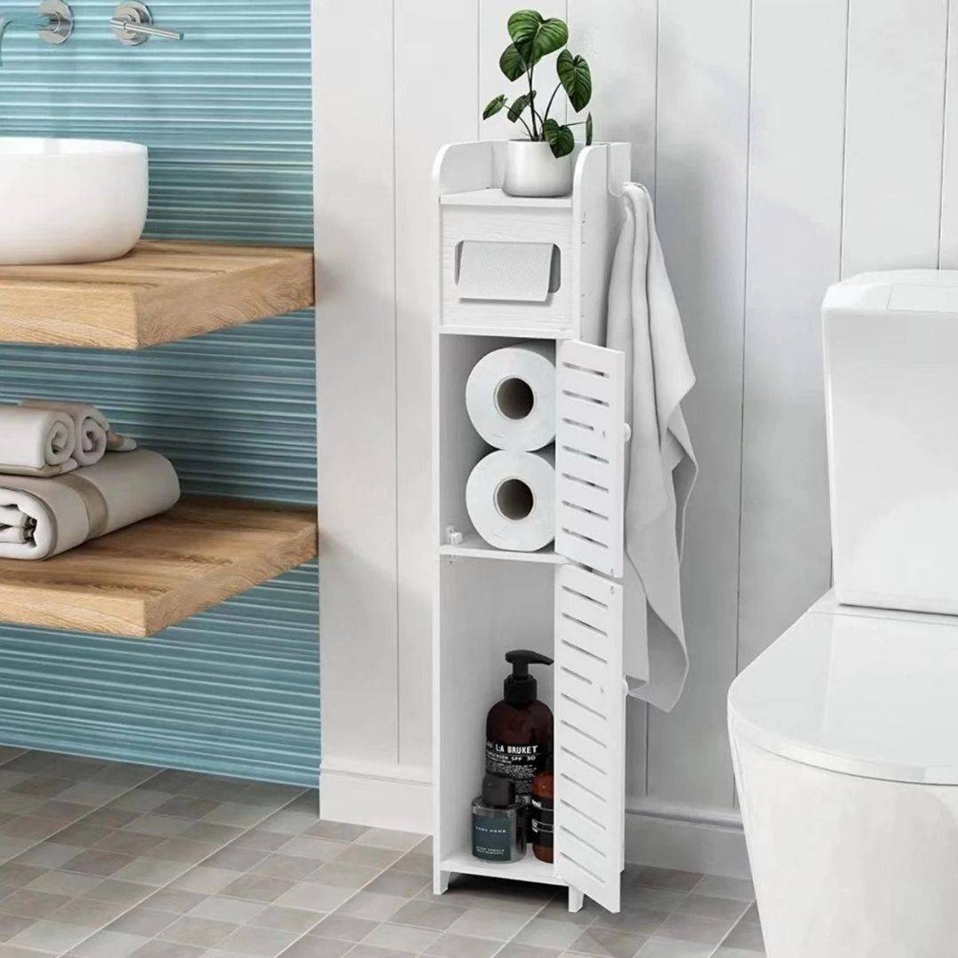 white bathroom cabinet, small free standing bathroom cabinet, best toilet paper storage 