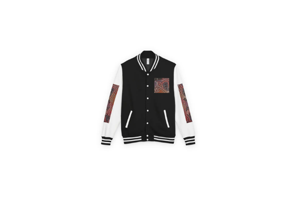Unisex Letterman Jacket with Artistic Print, Heavyweight Cotton Blend