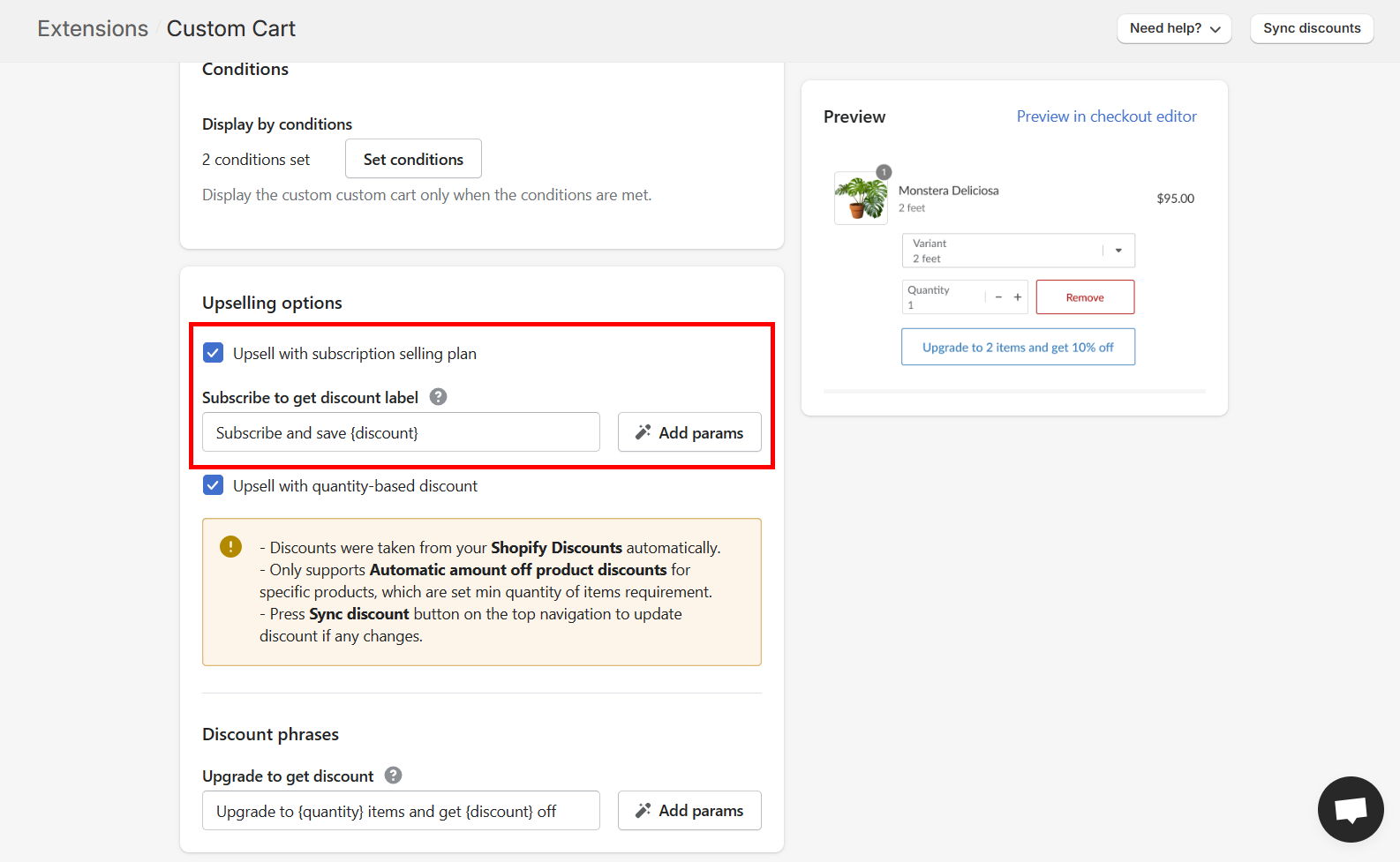 Enable upsell with subscription selling plan