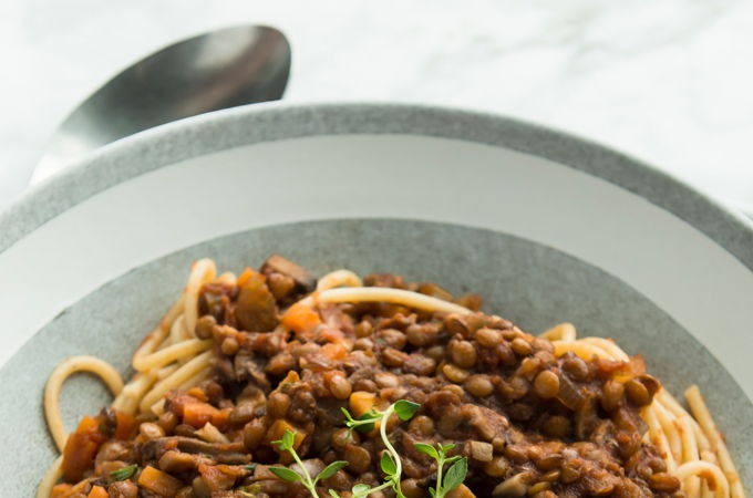 Sauce à spaghetti aux lentilles et aux champignons