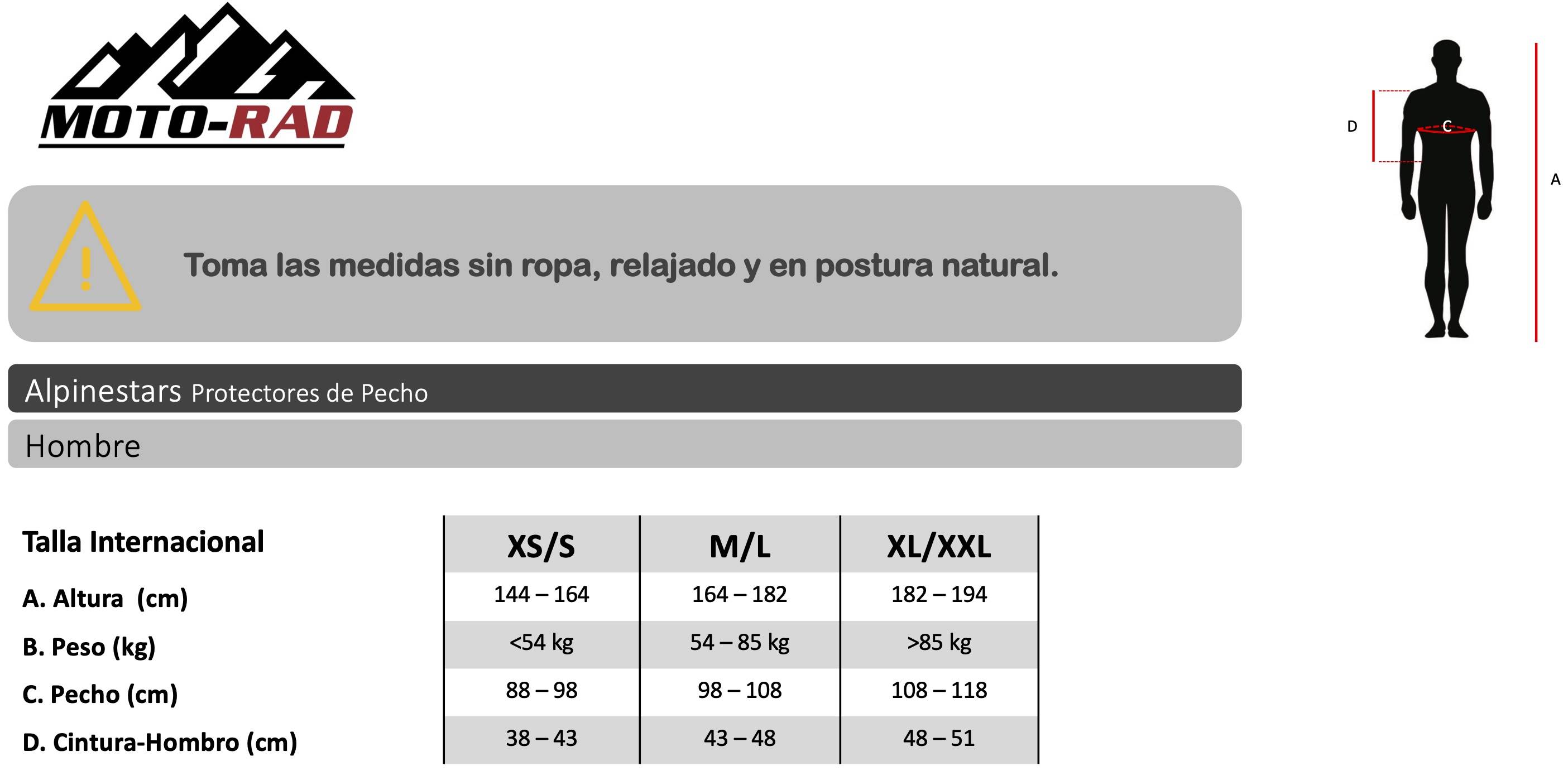 Guia de Tallas Protector de Pecho Alpinestars
