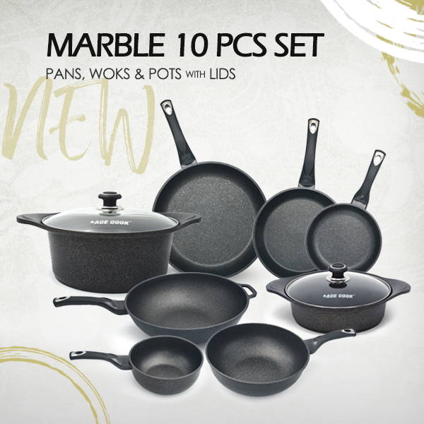 ACE COOK Chemical Free Marble Pans, Woks & Pots 10 PCS Set