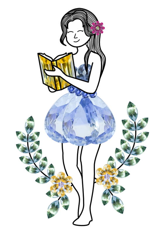 An illustration of a woman wearing blue sapphire dress