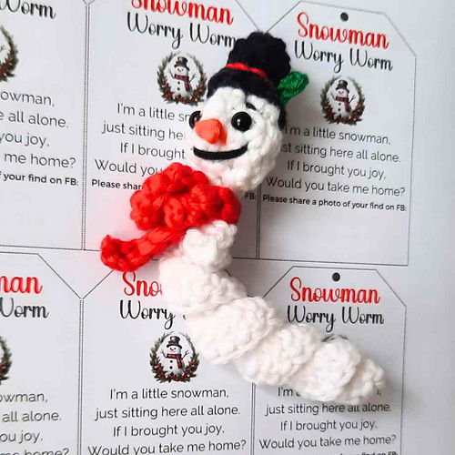 Snowman Worry Worm Crochet Pattern