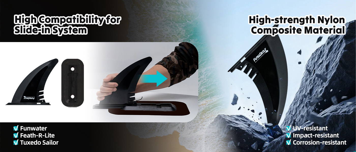 Funwater fin replacement for SUP have high compatibility for slide in, use for funwater, feath-r-lite, tuxedo sailor