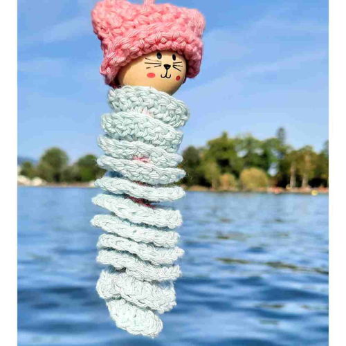 Kitty With A Cat Hat (Worry Worm With Wooden Head) Crochet Pattern PDF Printable