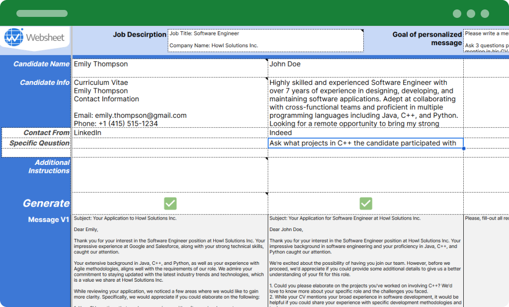Pasting Candidate's Infromation from CV
