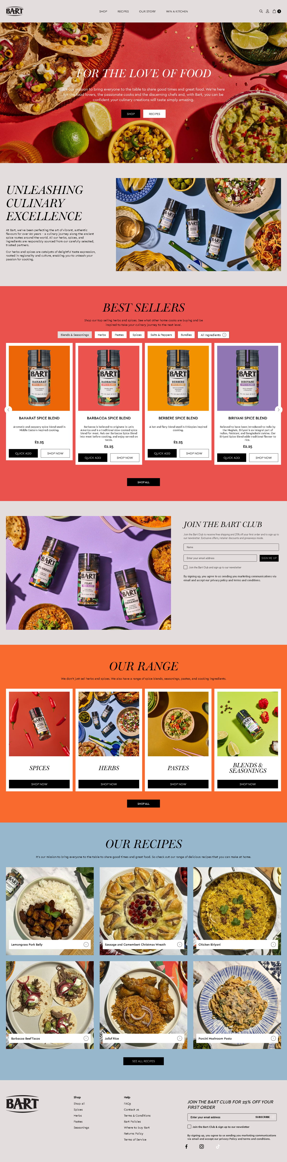 Screenshot of Bart Ingredients, from the product page examples collection.