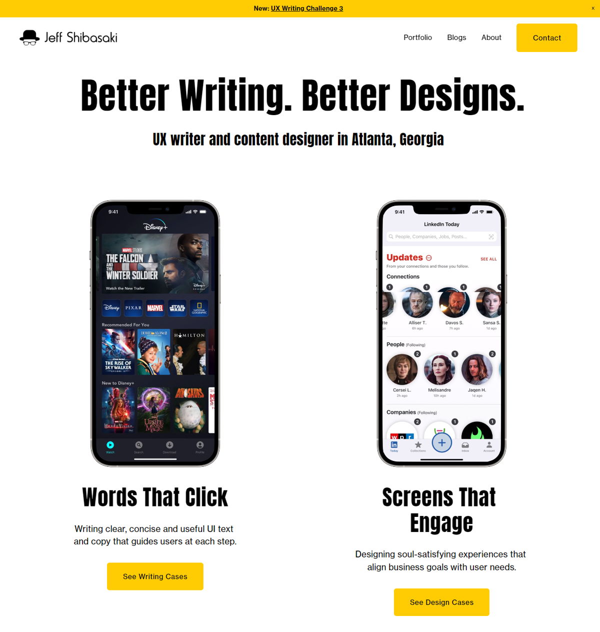 Screenshot of Jeff Shibasaki, from the ux portfolios collection.