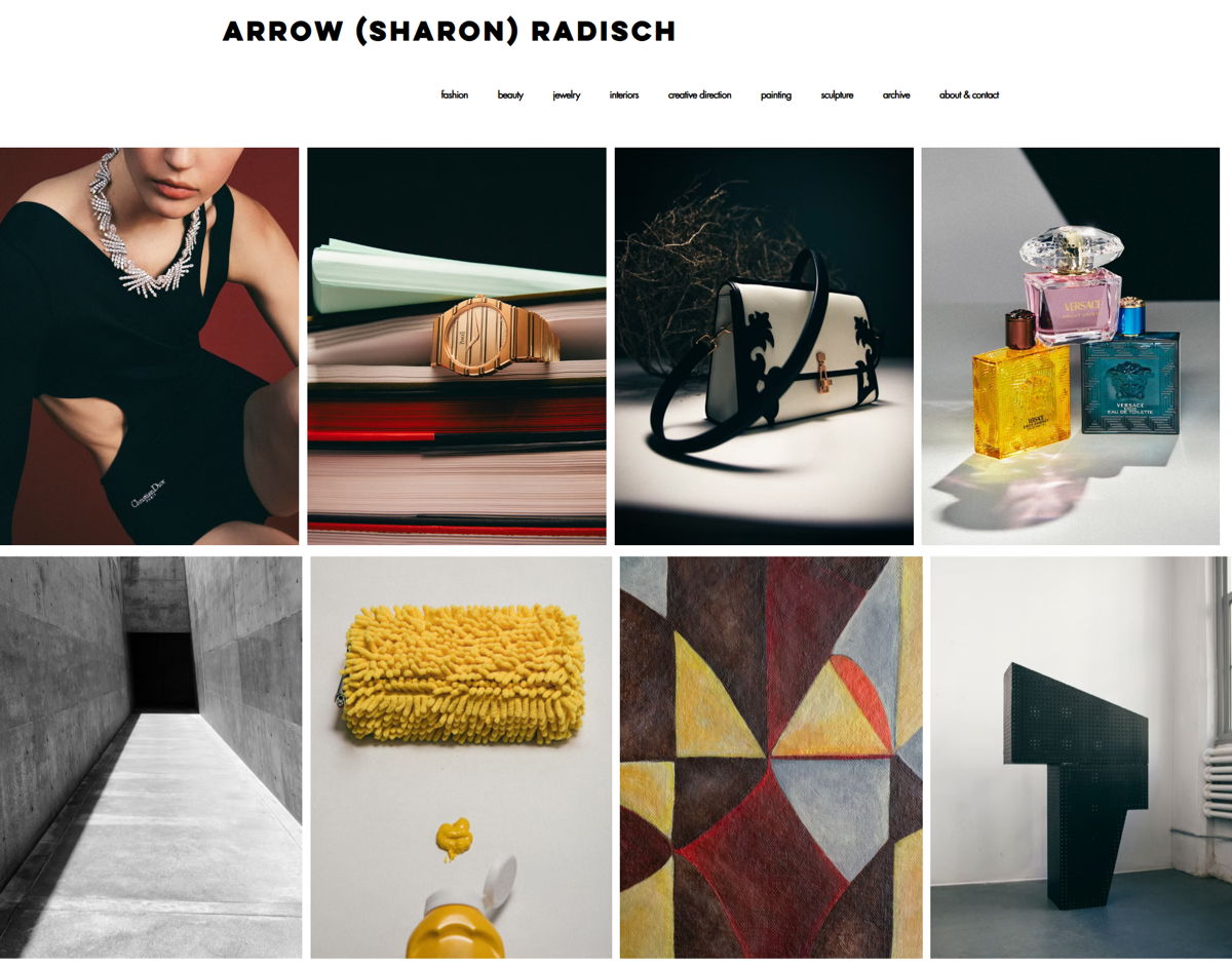 Screenshot of Sharon Radisch, from the wix photography website examples collection.