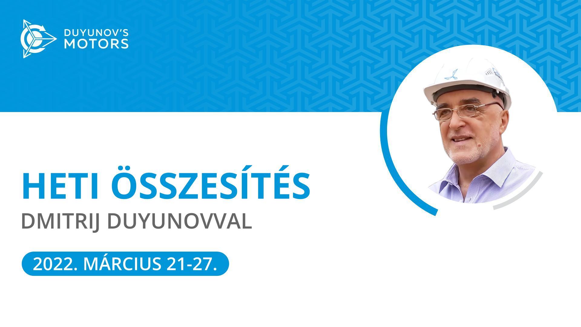 Heti összesítés a „Duyunov Motorok" projektben