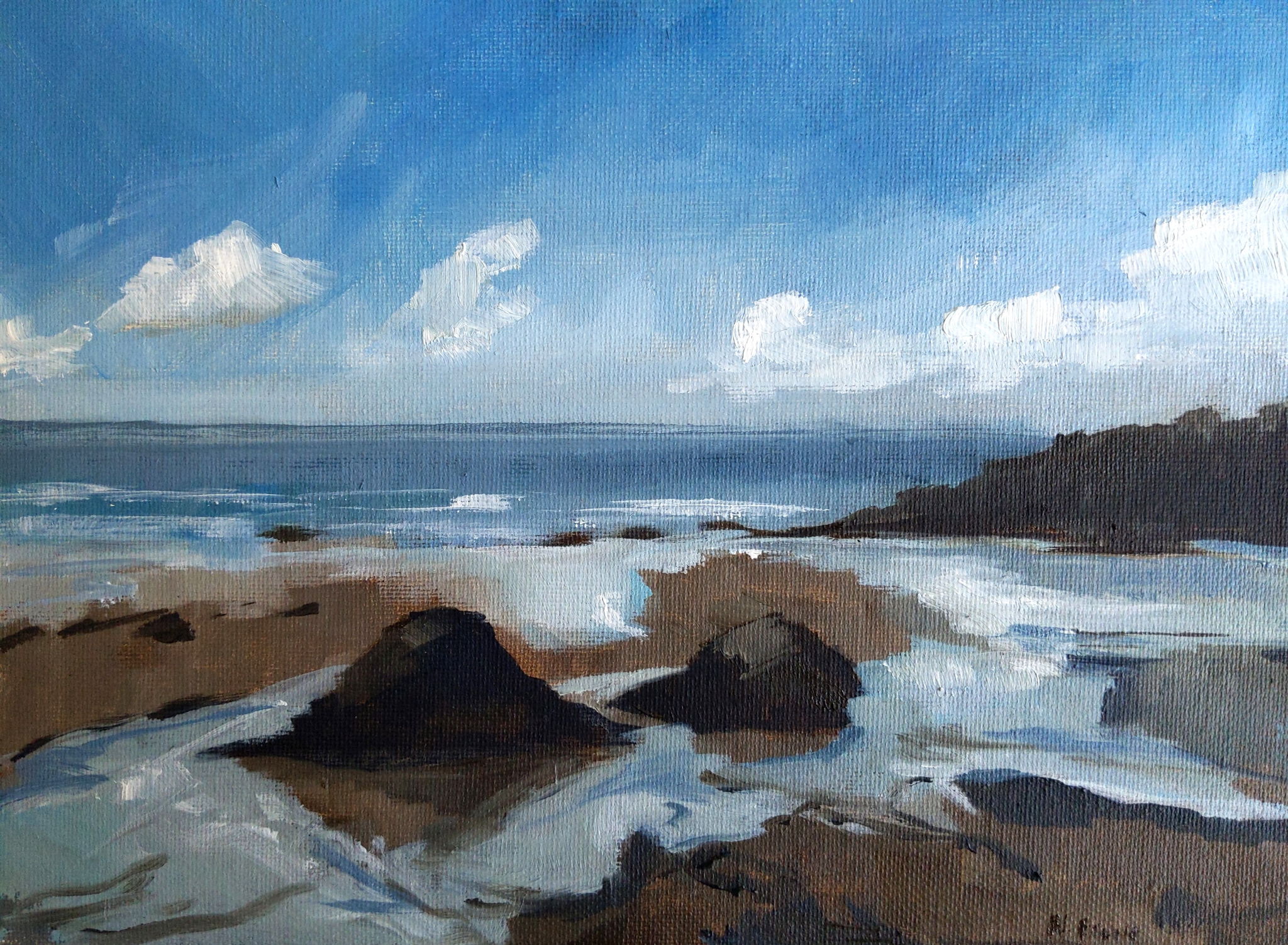 Painting of st ives beach with rocks
