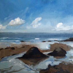 Painting of st ives beach with rocks