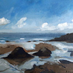 Painting of st ives beach with rocks