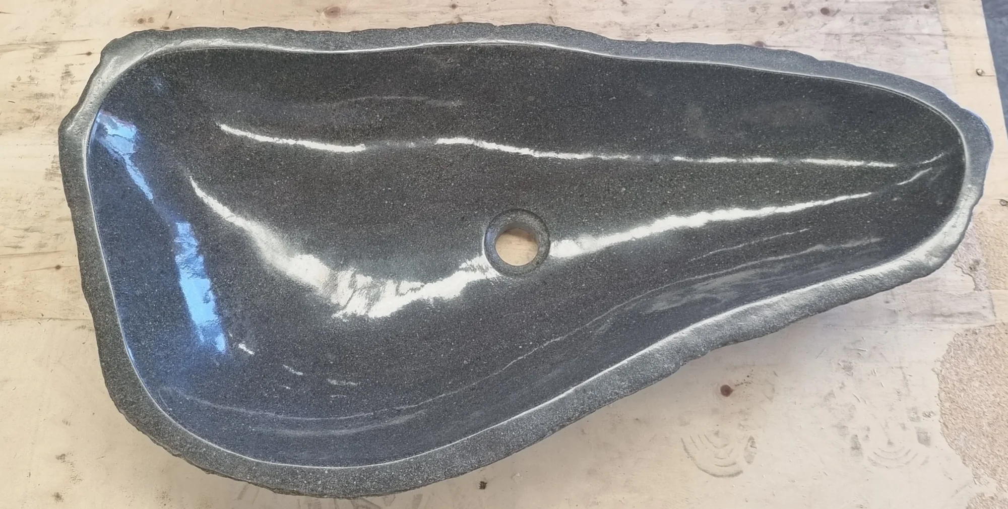 Handmade Natural Oval River Stone Bathroom Basin - Image 6
