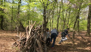kinder rennen aus holzversteck