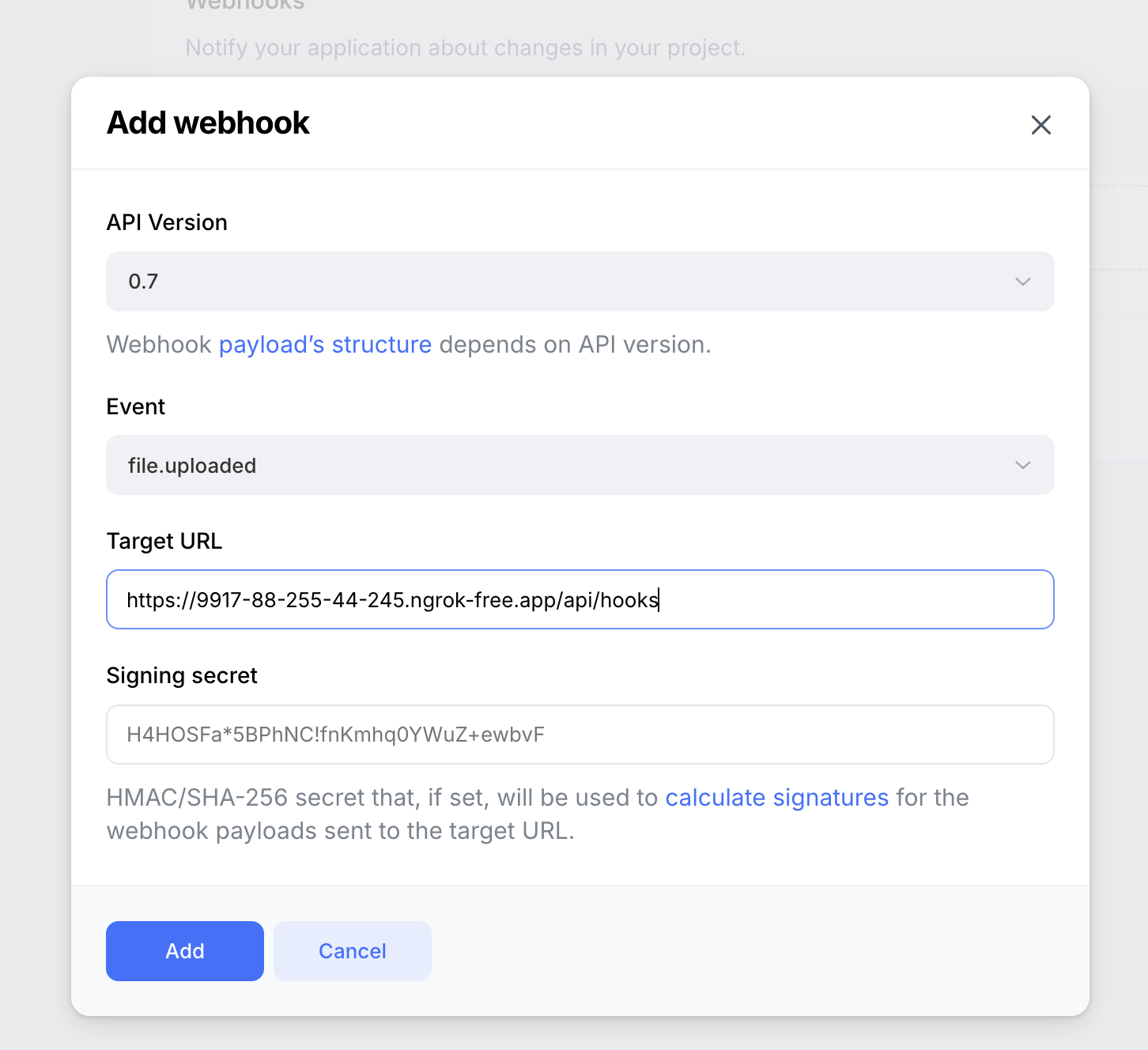 Webhook settings