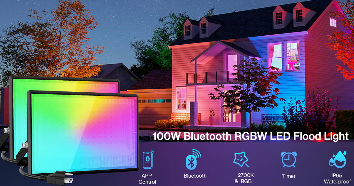 100W Bluetooth Multi Color RGBW Flood Lights