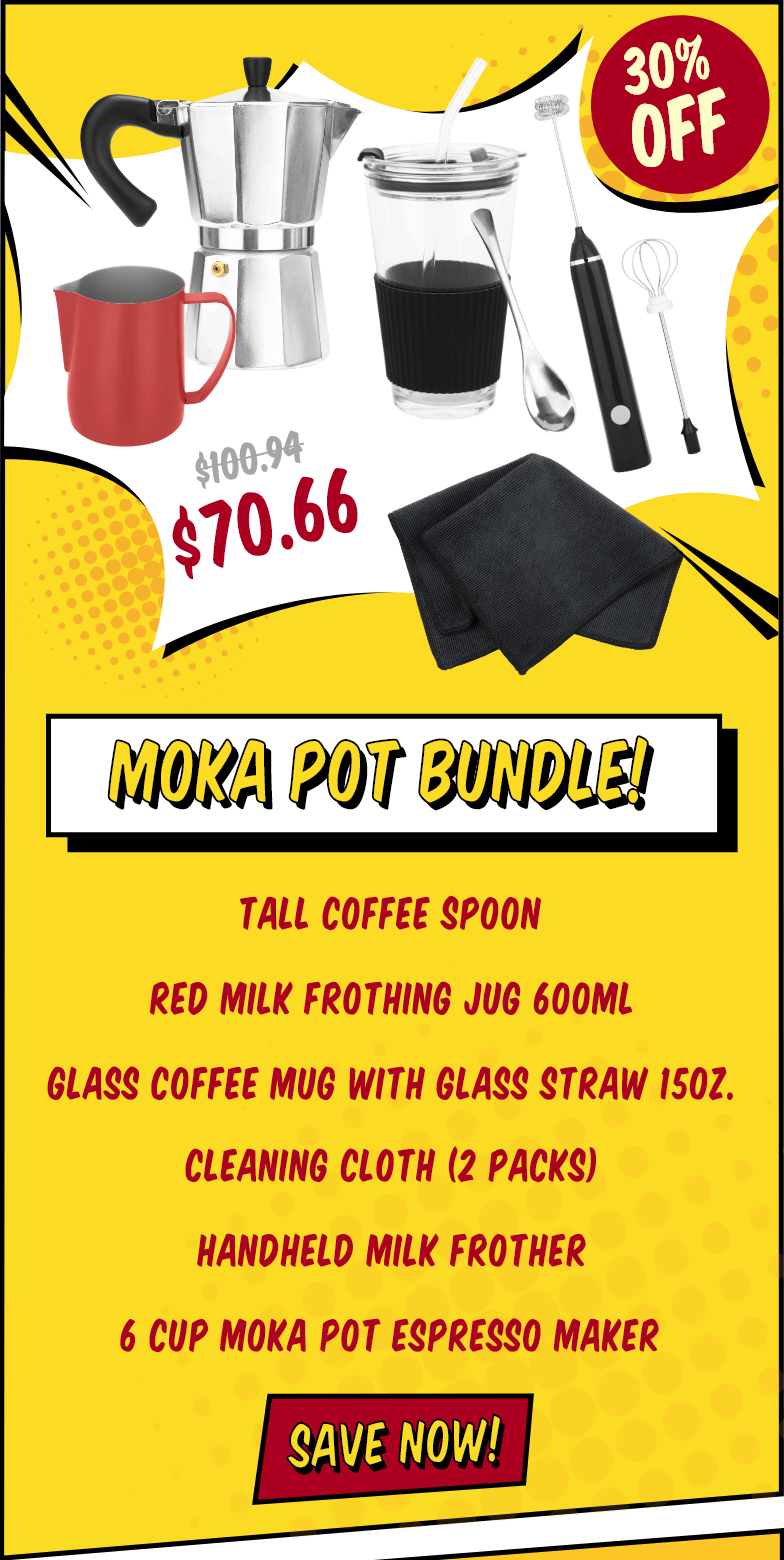 Moka Pot Bundle with Handheld Milk Frother, 15oz Glass Coffee Mug with Glass Straw, 6 Cup Moka Pot Espresso Maker, 600ml Red Milk Frothing Jug, Tall Coffee Spoon, 2 Packs Cleaning Cloth, Save now with 30% Off!  