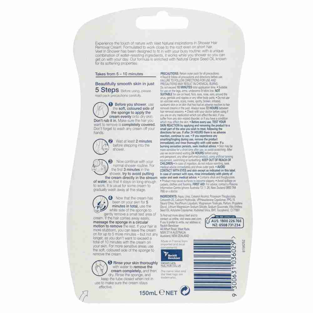 Veet Natural Inspirations Shower Cream Grape Seed Oil Hair Removal 150Ml - Image 3