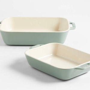 Staub Rustic Eucalyptus Green 2-Piece Rectangular Baker Set + Reviews | Crate & Barrel