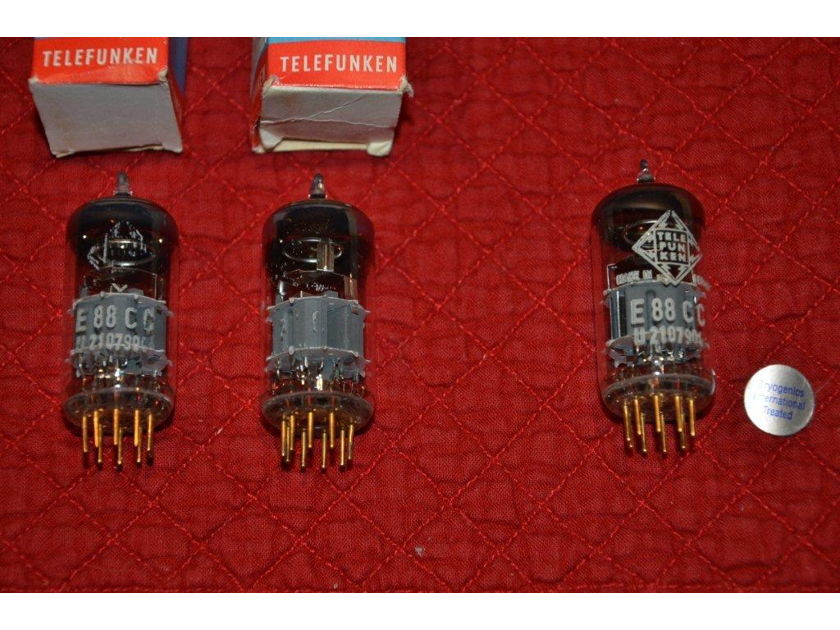 3 x 1960'S NOS Telefunken E 88 CC Gold Pin, 6922,  6DJ8, CCa, 7308 equivalent. Rated for 10 000 hrs.   Cryogenically treated for the ULTIMATE SOUND! $ Reduced!
