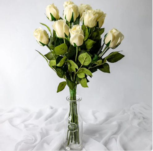 Cream Real Touch Rose Open Bud - Realistic Artificial Flowers - Image 3