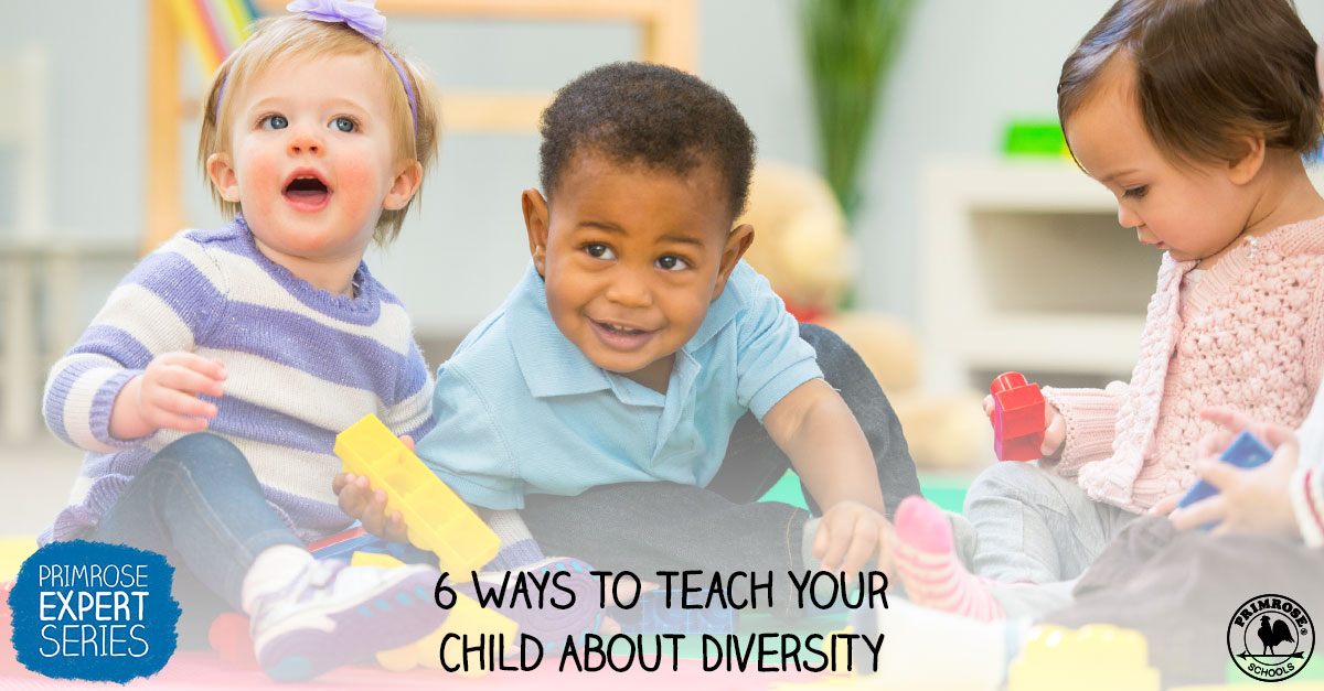 Three racially diverse toddlers play together in a Primrose classroom