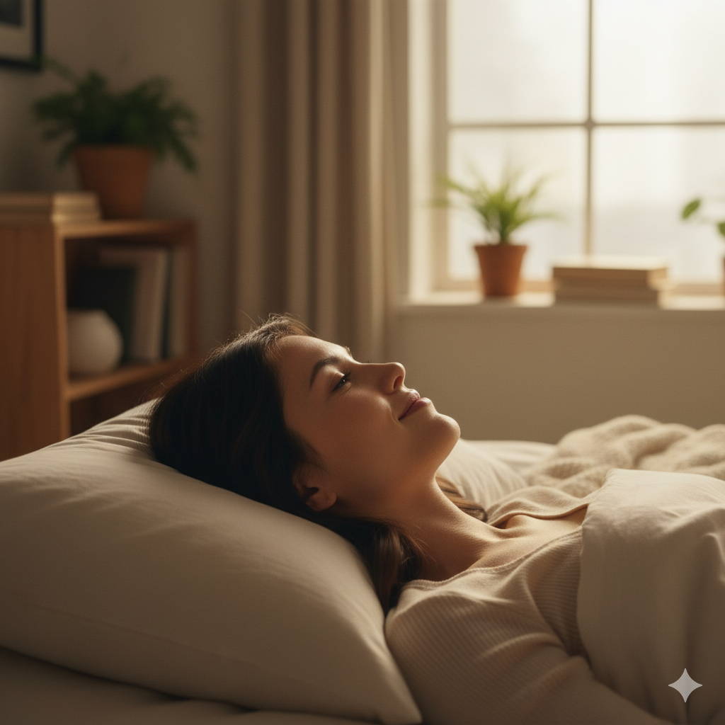 Person waking rested with relaxed breathing and posture
