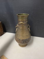 Chinese-Style Archaistic Brass Vase, Dragon & Ring Handles, 11