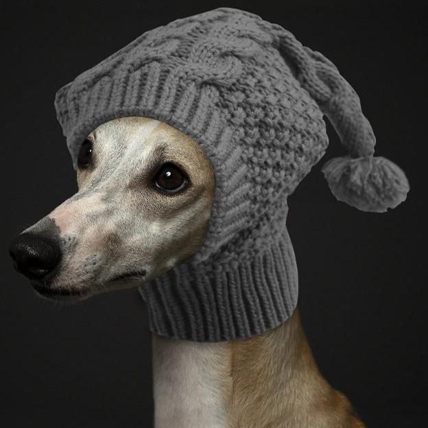 Grey Whimsical Knit Dog Hat with Pom-Pom - Cozy Winter Pet Beanie & Snood - Image 2
