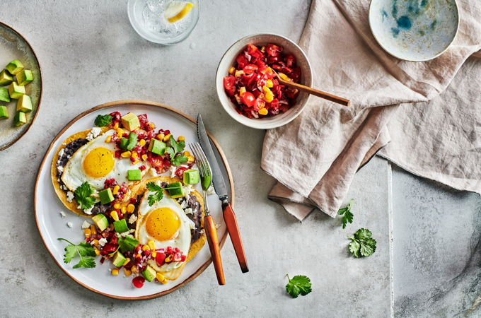 Tostadas with Fried Eggs and Black Bean Purée